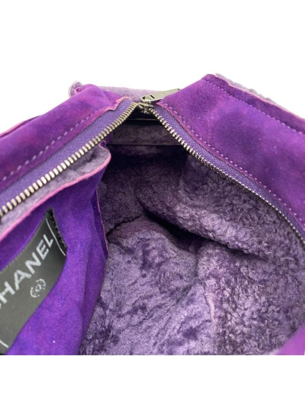★SOLD★ Chanel Shoulder Bag Mouton Suede CC Logo Purple Silver - Picture 14 of 16
